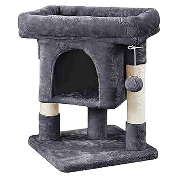 Cat Tree with Large Perch, Sisal Scratching Posts, Soft Cat Condo for Kittens & Large Cats, 23.5 Inch Gray