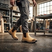 OUXX Steel Toe Chelsea Work Boots for Men – Slip-On Safety Boot, Waterproof Leather, Slip-Resistant Sole, Kevlar Puncture-Proof Midsole, ASTM F2413-18 EH Rated