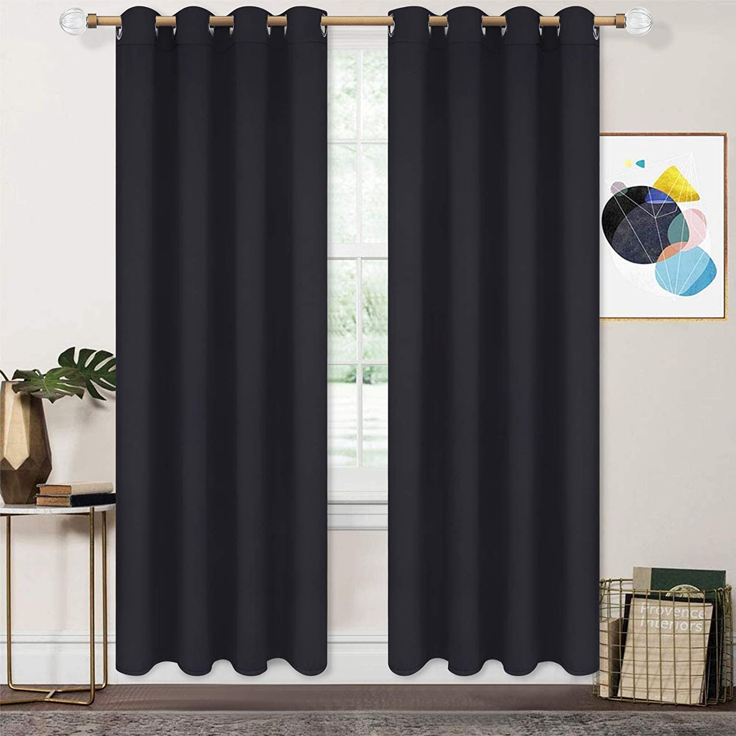 Alishomtll Black Blackout Curtains, Thermal Insulated Room Darkening ...