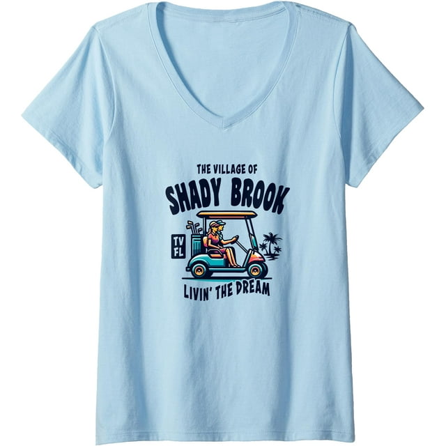 T-Shirt Col en V Design Chariot de Golf Village de Shady Brook pour Femmes - Noir - 2TG