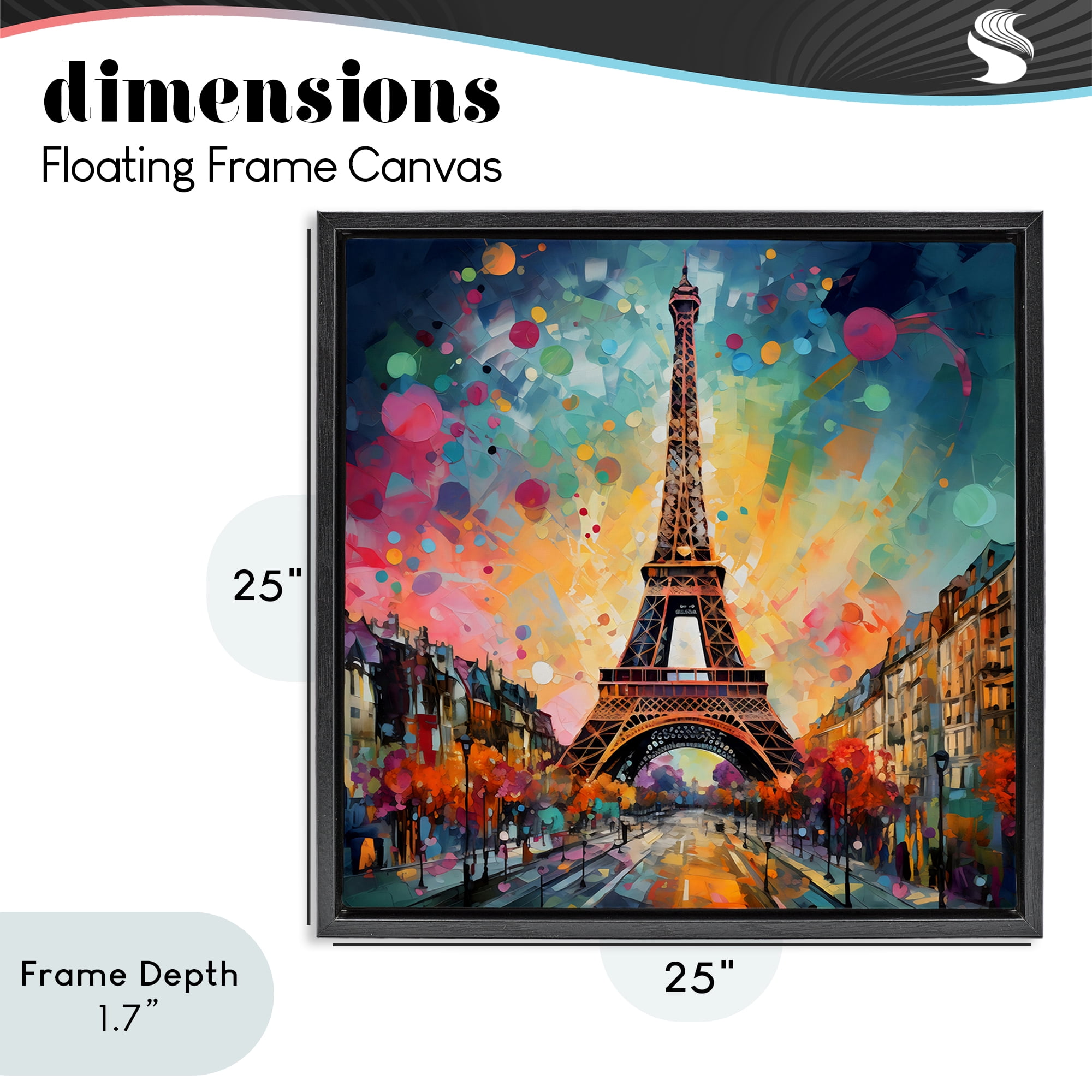 Stupell Industries Eiffel Tower with Vibrant Dots Black Framed Floater Canvas Wall Art, design by Creative Studio