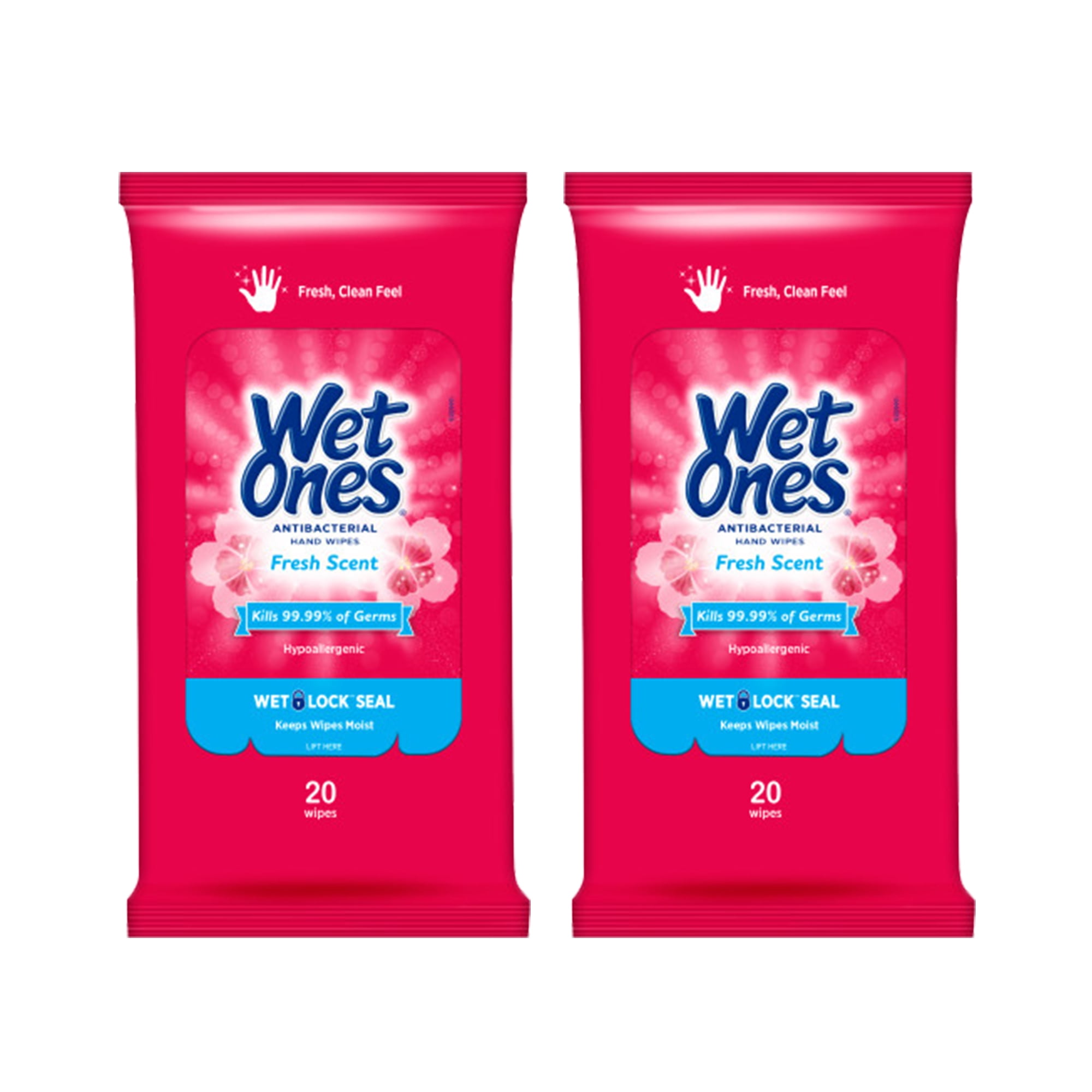 Wet Ones Antibacterial Hand Wipes Fresh Scent Travel Pack - 20 Count (Pack of 2)