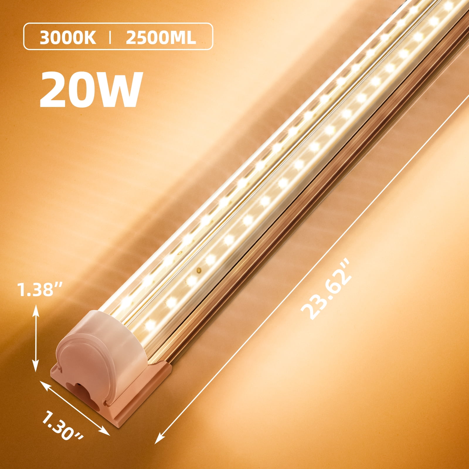 Barrina LED Shop Light 2FT, 20W 2500LM 3000K, Clear Cover Linkable LED Tube Lights, V Shape Integrated T8 LED Lighting, LED Ceiling Lights for Garage, Warehouse, Workshop, ETL Listed, 2 Pack