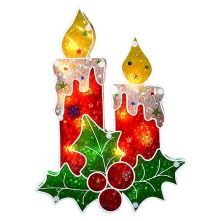 Northlight 12 in. Holographic Lighted Berry Candle Christmas Window (Best Christmas Window Candles)
