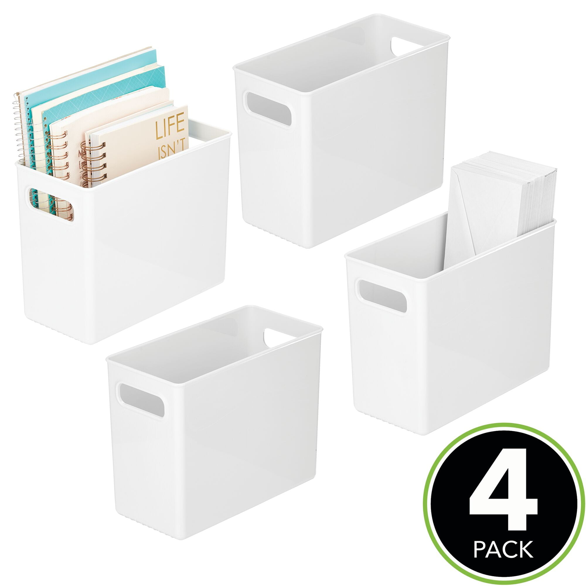 Buy mDesign Tall Plastic Office Storage Bin with Handles Organizer Bins for Drawers