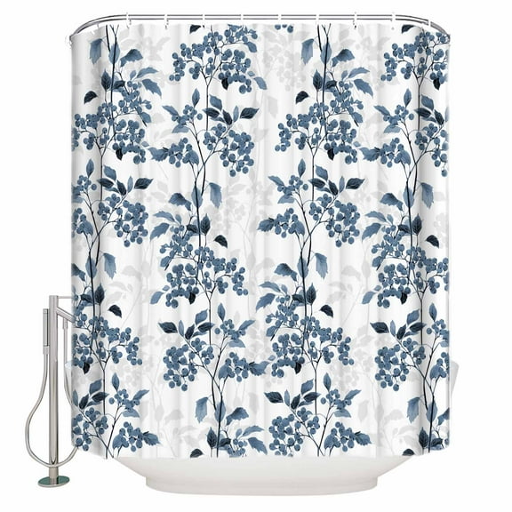 54x78 Inch Shower Curtain Decorative Blue Botanical Bathtub Bath Curtains Fabric Waterproof Bathroom Decor Vintage Nature Flower Floral Small Stall Shower Curtain Set with 12 Hooks