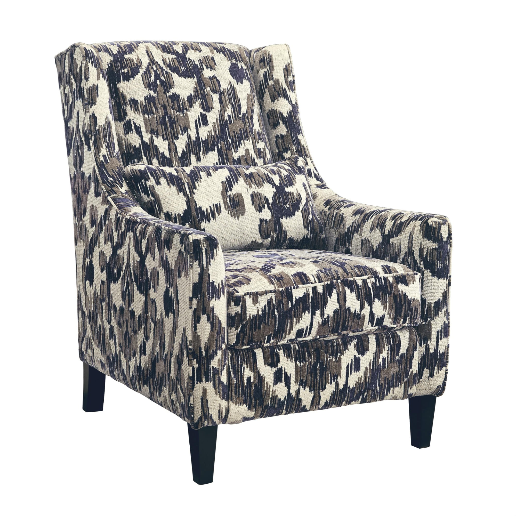 Fabric Upholstered Wooden Accent Chair with Cow Hide Print