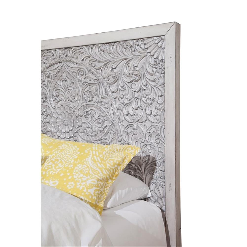 Pemberley Row Mahogany Weathered Light Gray Headboard Rectangular Resin Carving Design 64" x 65" x 3" Unassembled