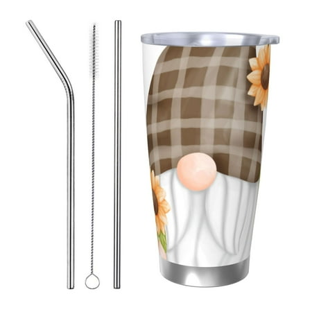

Matuu Sunflower Gnomes 4 for 20oz Durable Thermal Cups Keep Drinks Cold and Hot Insulated Car Mug with Lid-Straw Three-piece Set
