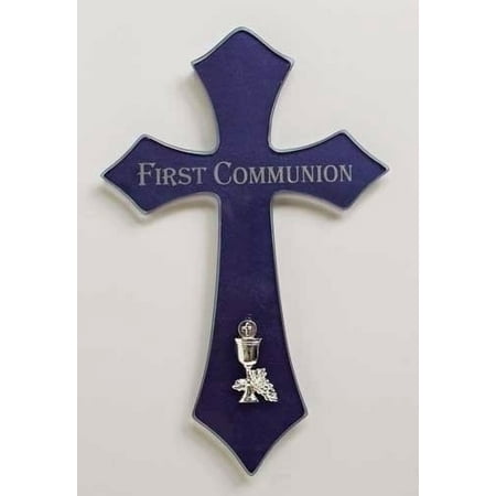 First Communion Glass - Wall Cross-Communion-Blue Glass (6.625
