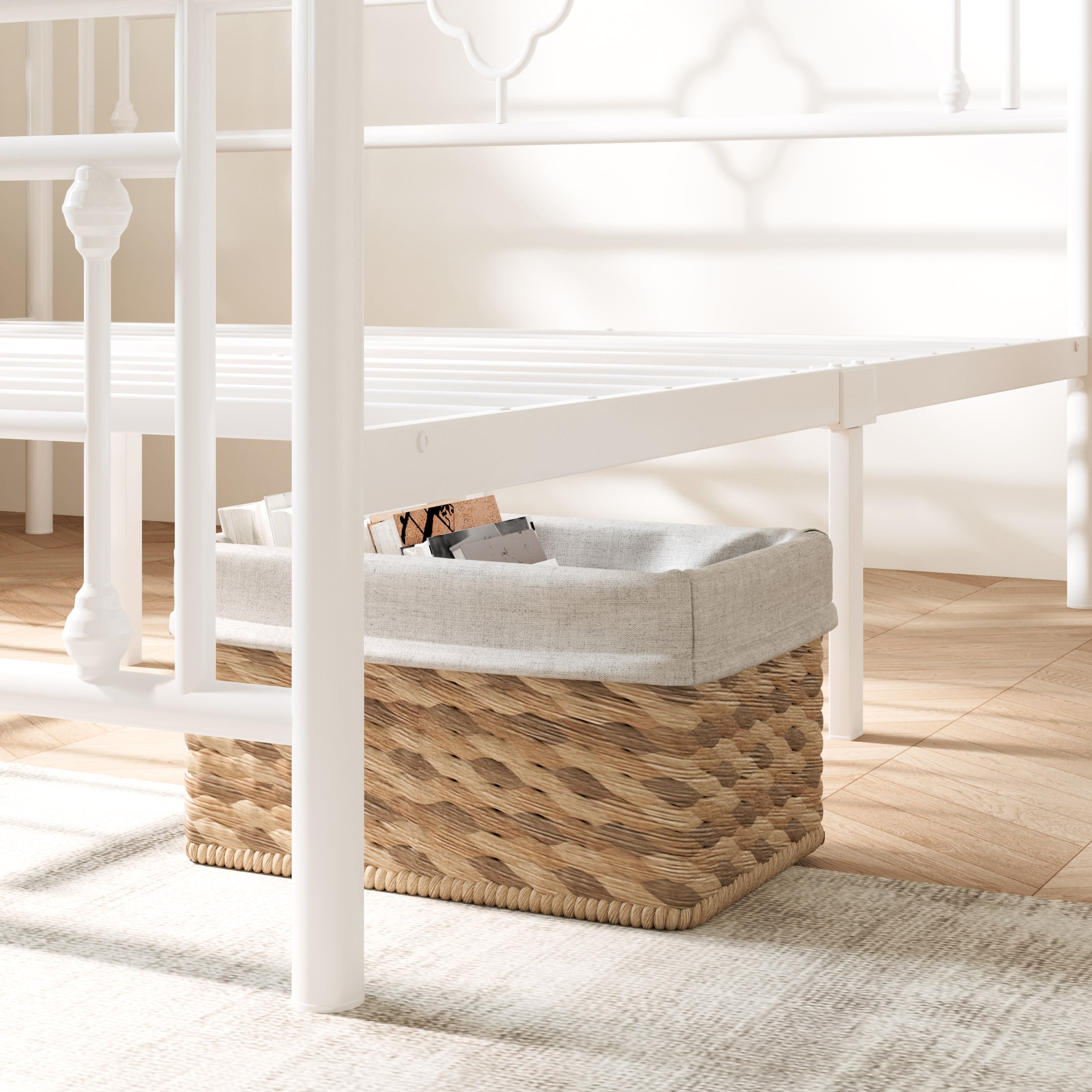 Allewie Queen Size Metal Platform Bed Frame with Victorian Vintage Headboard and Footboard, White