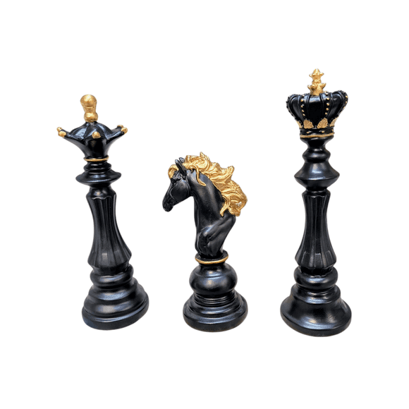 Set de 3 Figuras Decorativas de Ajedrez SJ Home Decor Color Negro y Dorado