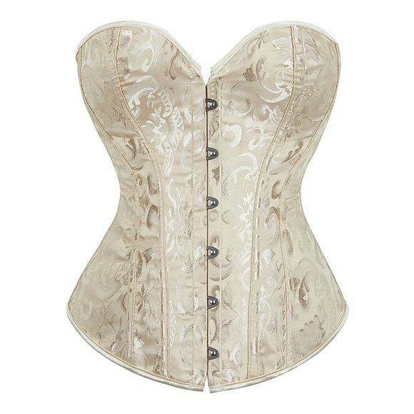Prolriy Corset Tops para Mujer, Conjuntos de Corsé Bustier para Mujer, Cintura de Satén Negra, Tops Góticos de Talla Grande, Tops para Mujer Beige L
