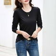thumbnail image 5 of Ashirexll Long Sleeve Shirts for Women Plus Size Crew Neck Shirts Fall Fashion Basic Layering Slim Soft Thermal Underwear Tops Black L, 5 of 7