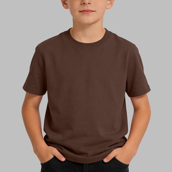 ZOYOEN Boys Cotton T Shirts- Summer Casual Short Sleeve Soft Kids Basic Tees Brown Toddler to Big