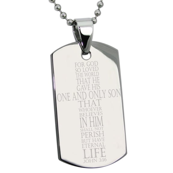 Tioneer Stainless Steel John 3:16 Bible Verse Engraved Dog Tag Pendant Adult