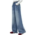 thumbnail image 4 of XXWXYD Teen Girls Bow Wide Leg Baggy Jeans Straight Denim Pants Kids Summer 𝖸𝟤𝖪 Streetwear Versatile Casual Bottoms Youth Trousers Elastic Waist Comfort, 4 of 8