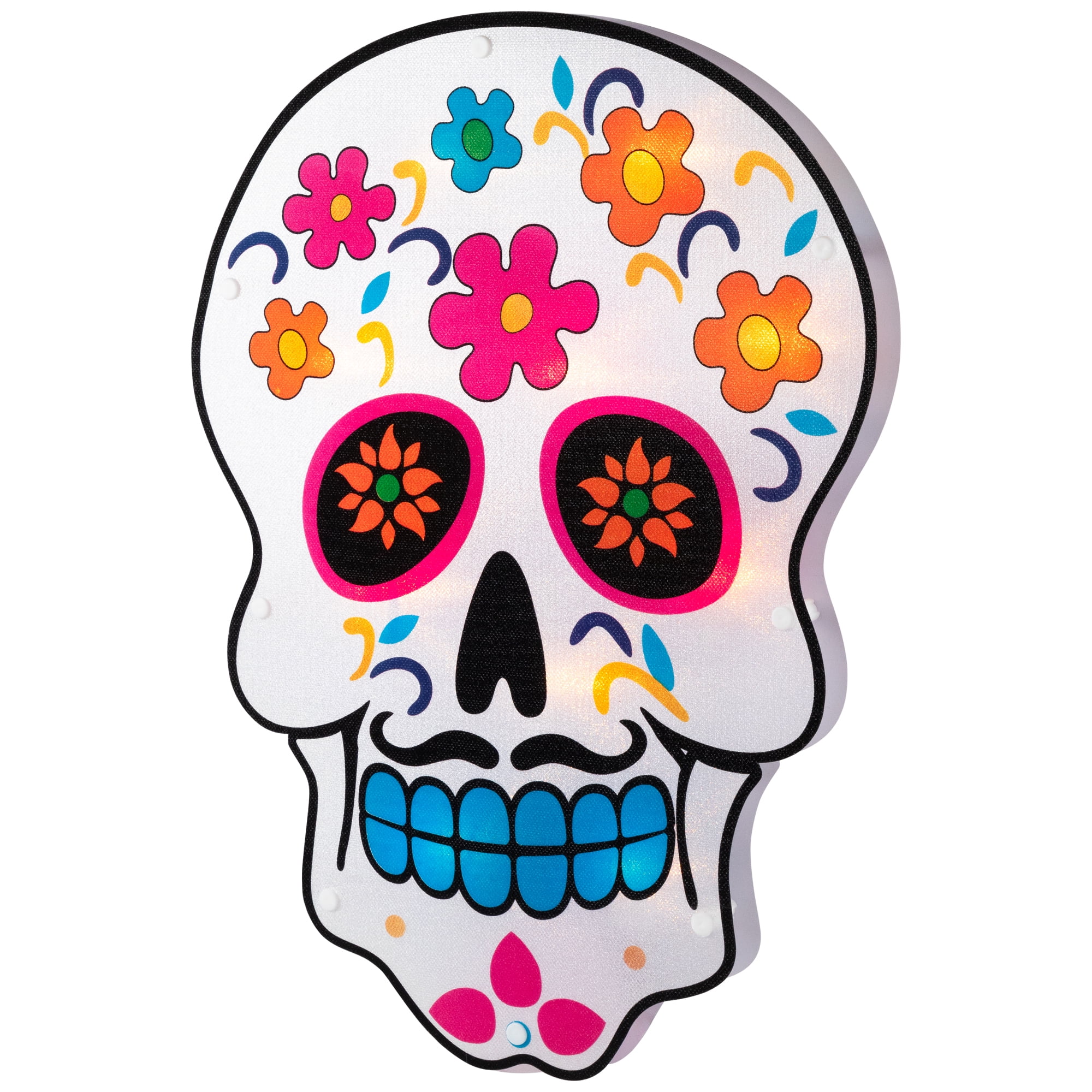 15" Lighted Sugar Skull Halloween Window Silhouette Decoration
