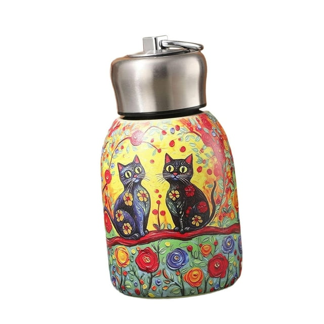 Botella de agua de acero inoxidable con aislamiento, botella para beber, hervidor compacto con aislamiento Gato