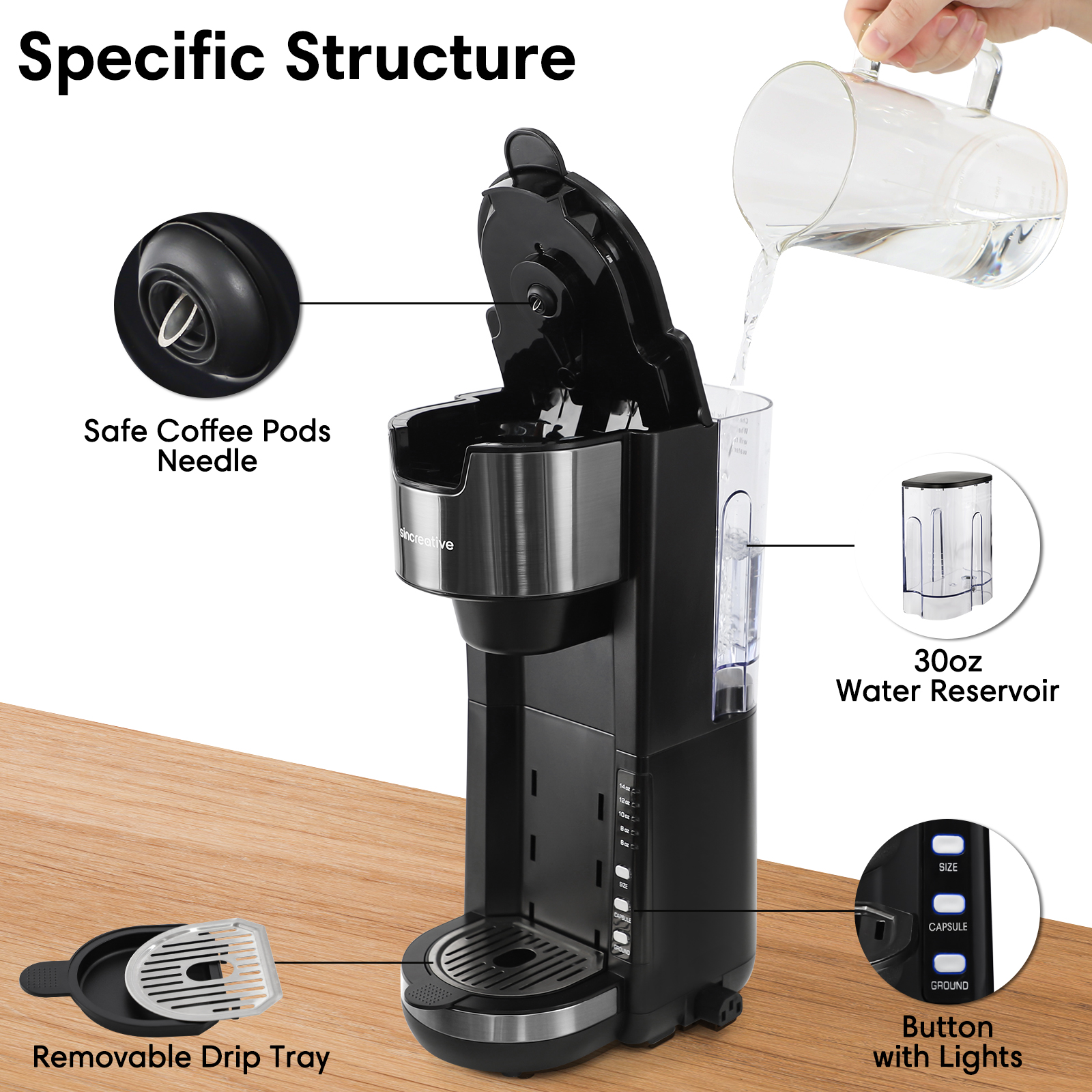 Buy Sincreative Single Serve Coffee Maker for K Cup Pods & Ground