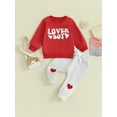 thumbnail image 2 of Baby Toddler Boy Valentine's Day Outfits Sets 6 12 18 24 Months 2T 3T Letter Embroidery Long Sleeve Sweatshirt and Elastic Pants for Toddler Fall Clothes, 2 of 9