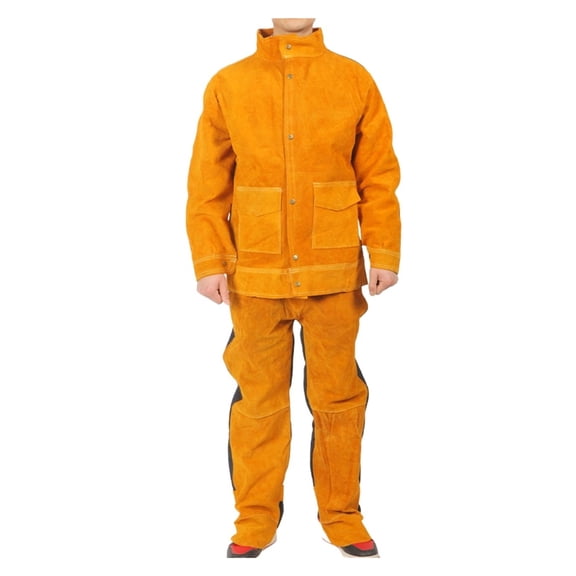 Cowhide Welders Set Welding Jacket Pant for Men Spark Flame Heat Resistant ,More Durable