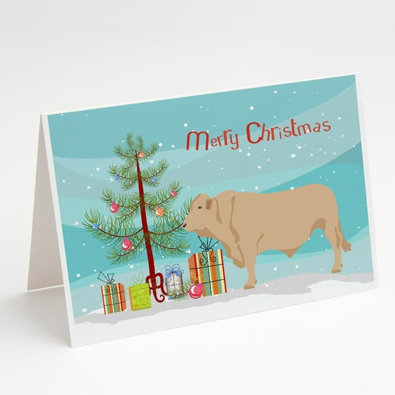 Charolais Cow Christmas Greeting Cards and Envelopes Pack of 8