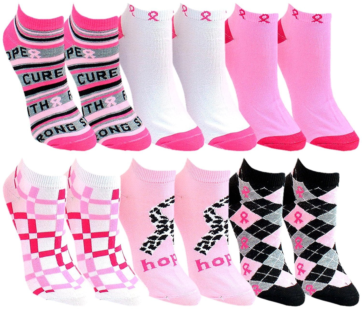 12 Pairs of Womens Breast Cancer Awareness Ankle Socks, Athletic Sport