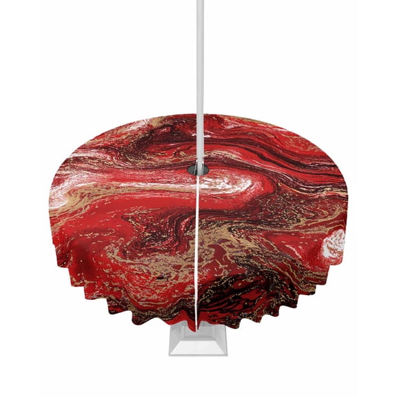 nqOlkjepod Red Marble Outdoor Tablecloth with Umbrella Hole & Zipper, Modern Abstract Ombre Fluid Aesthetic Round Table Cover 54 Inch, Dining Waterproof Table Cloth Protector for Patio/Party/Picnic