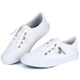 thumbnail image 3 of Women Sneakers Low Top Canvas Flats Slip On Lace up Shoes Fashion Zipper Decor Walking Running Shoes Size 6-10,White, 3 of 7