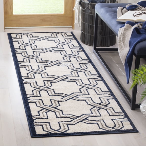 Safavieh Amherst William Geometric Runner Rug, Ivory/Navy, 2'3" x 7'
