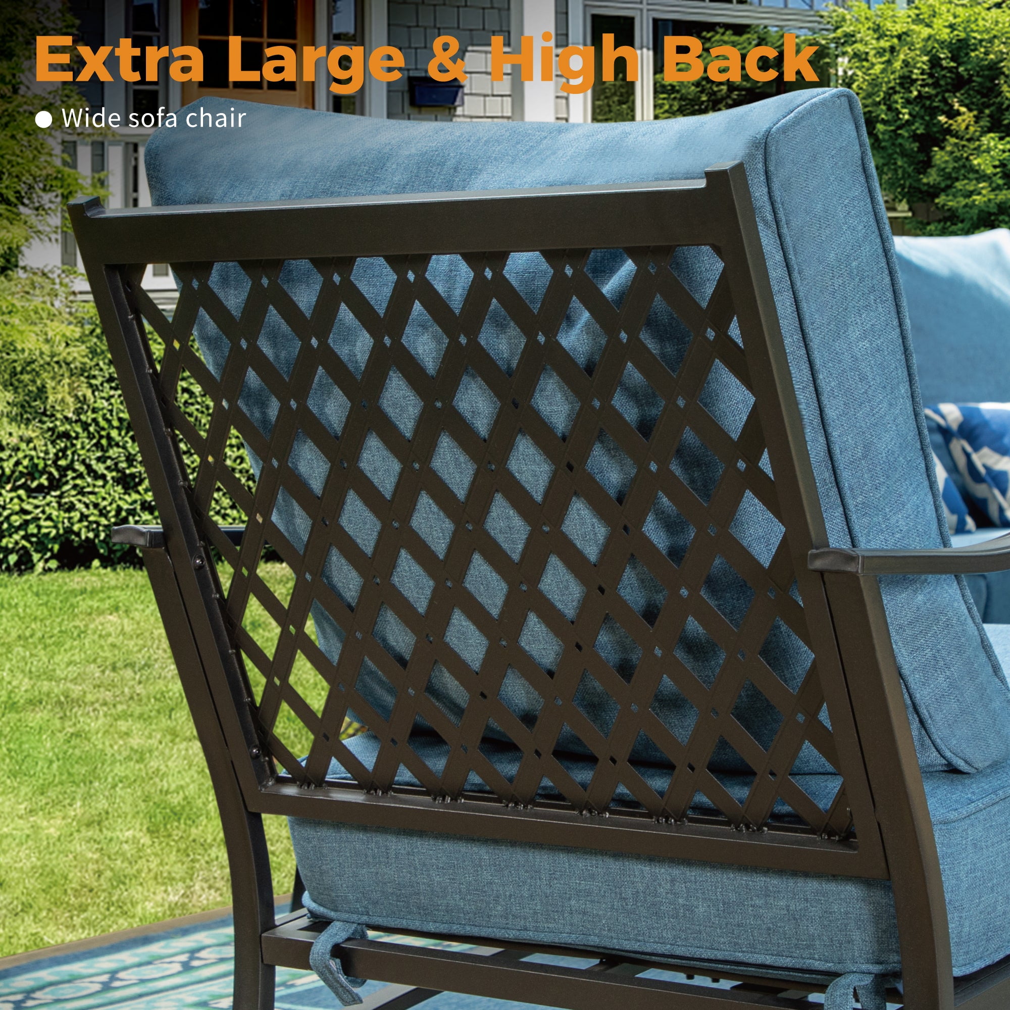 Sophia&William 5 Seat Patio Outdoor Furniture Set Metal Conversation Set with Rocking Chairs and 5.75" Thickened Cushion and Coffee Table, Navy Blue