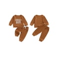 thumbnail image 2 of BemeyourBBs Auntie's Little Bestie Toddler Baby Boy 2 Piece Outfits Long Sleeve Letter Embroidery Waffle Knit Sweatshirt Pants Set Kids Spring Fall Winter Clothes, 2 of 9