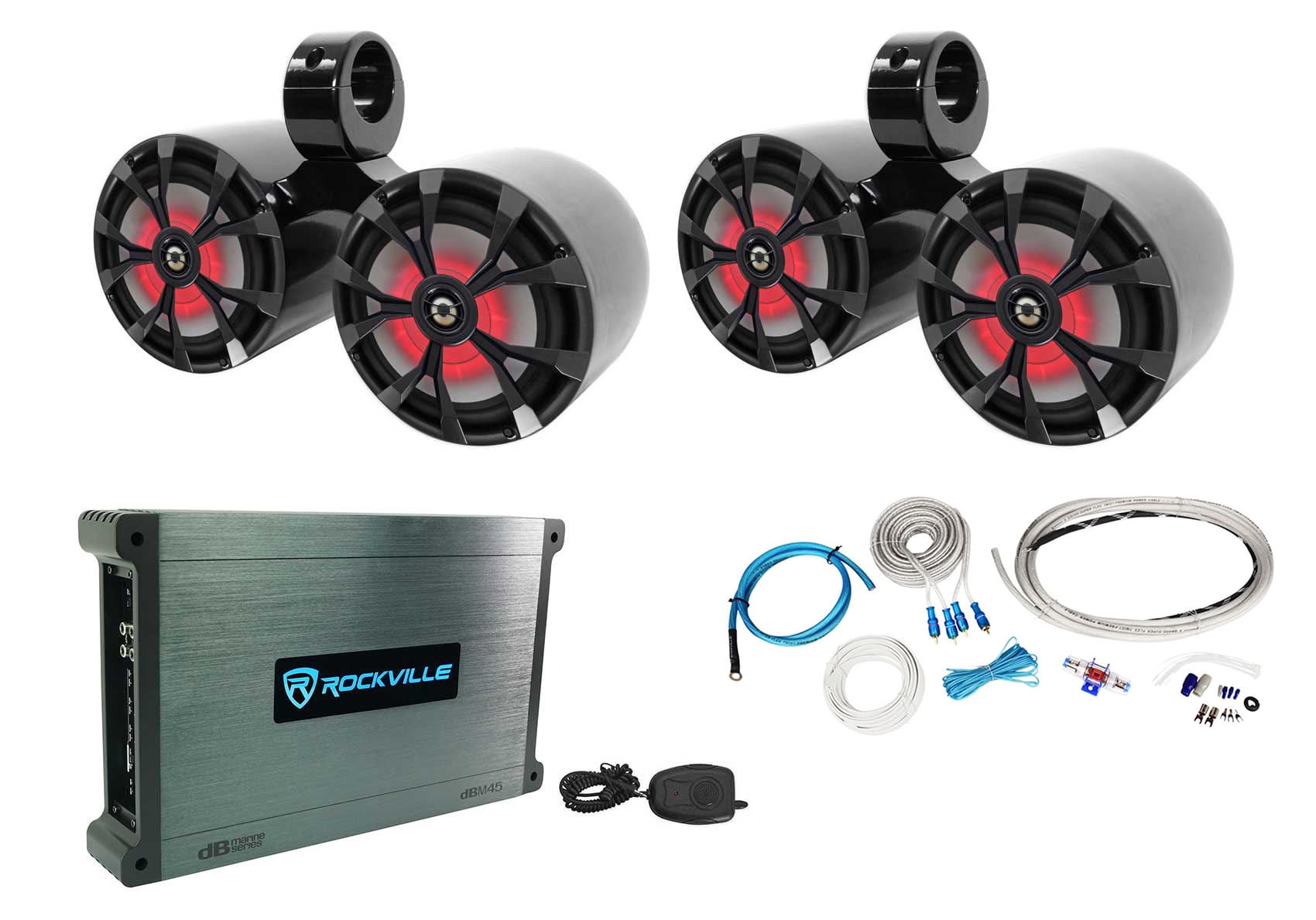 (2) Rockville RKL80MB 8" Marine Dual Wakeboard Tower Speakers w/LED