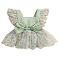 thumbnail image 1 of Barboteuse pour Bébés Filles, Justaucorps à Manches à Volants, Imprimé Floral, Robe en Tulle avec Nœud, Combinaison, 1 of 7