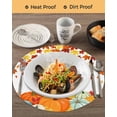 thumbnail image 3 of 13 Inch Round Placemats Set of 4, Fall Orange Pumpkins Non Slip Heat Insulation PP Table Mats, Thanksgiving Farmhouse Maple Leaf Washable Place Mats for Kitchen Dining Party Table Decor, 3 of 7