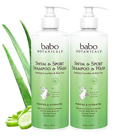 Babo Botanicals Purifying Swim & Sport 2-in-1 Shampoo, Green, Refreshing natural, 32 Fl Oz