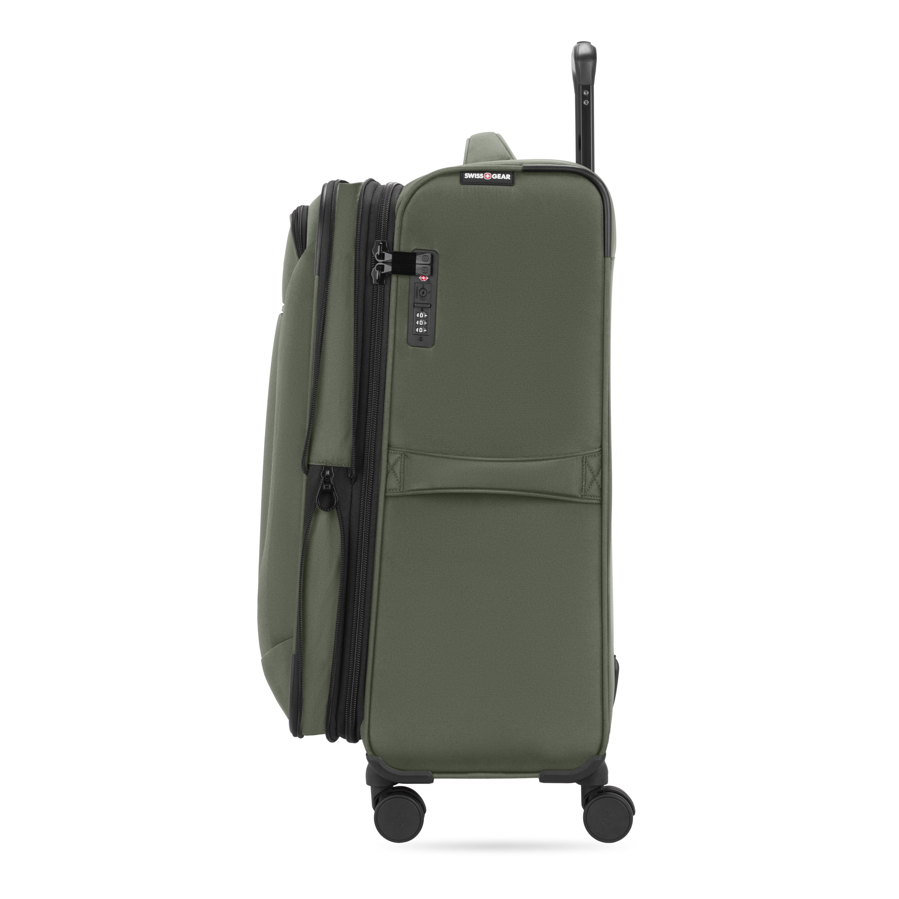 SWISSGEAR Stride Expandable Medium Checked Spinner Luggage, Olive Green, 8 Wheels & Built-in TSA Lock