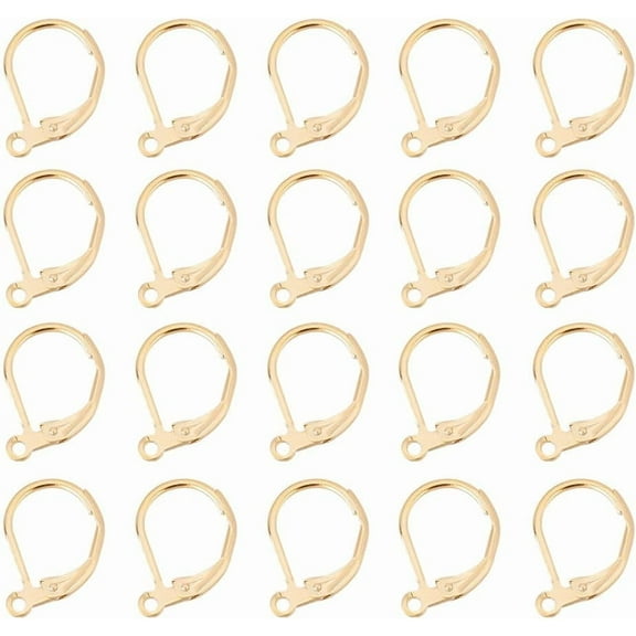 30 Pcs Lever Back Earring Hooks 24K Gold Plated French Hook Ear Wire Open Loop Leverback Ring Flat Round Earrings Making Suitable for Jewelry Making DIY Craft Supplies Real 24K Gold Plated