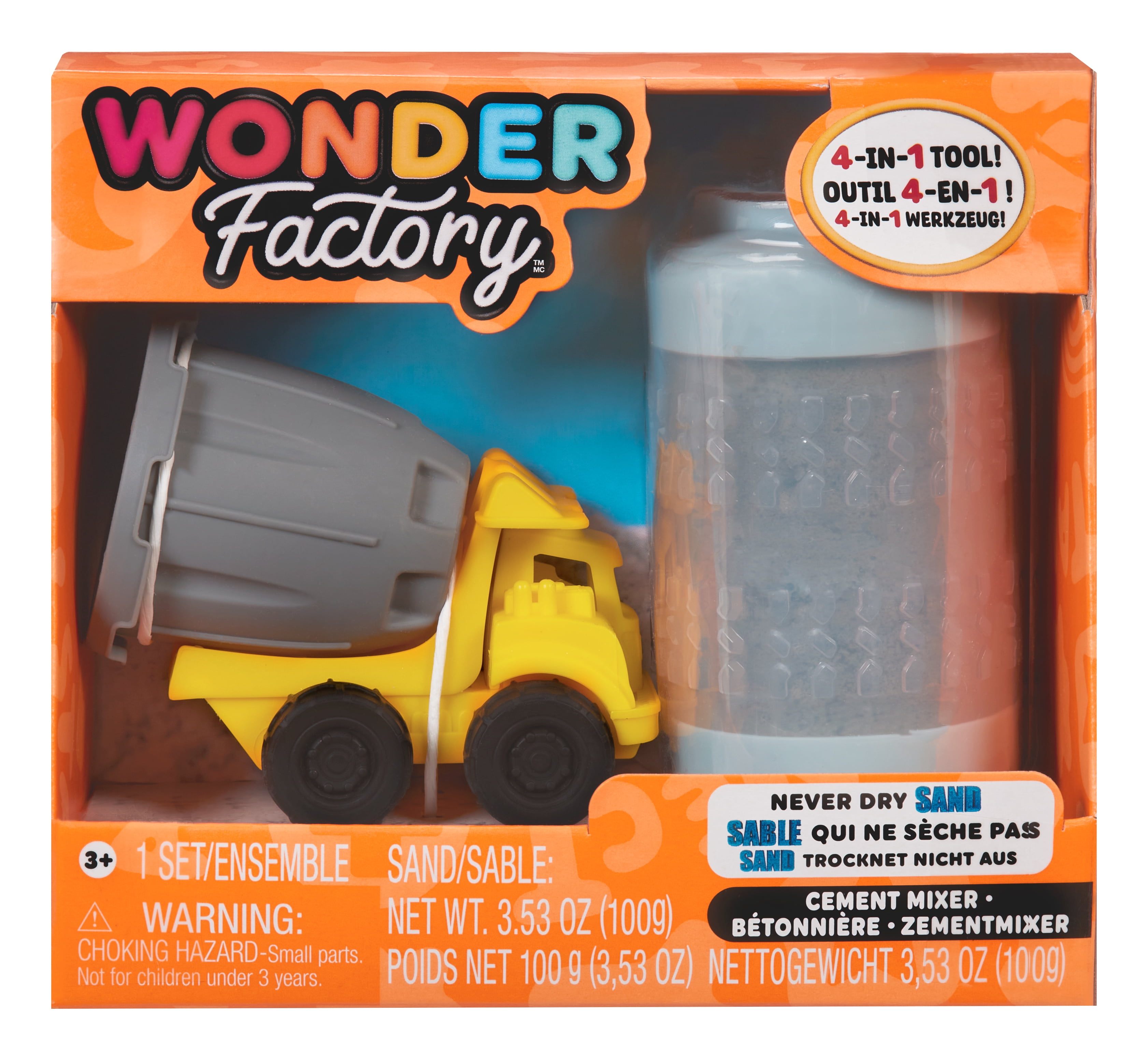 Wonder Factory Never Dry Sand Construction Trucks - Blue + Cement Mixer - Never Dries Out and Gluten Free