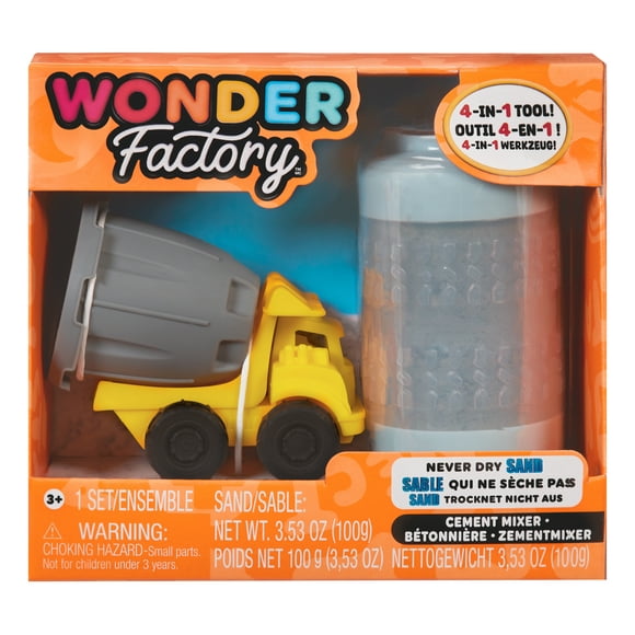 Wonder Factory Never Dry Sand Construction Trucks - Blue + Cement Mixer - Never Dries Out and Gluten Free