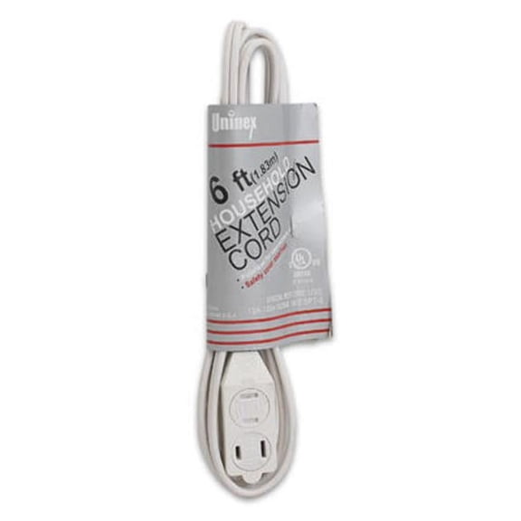 6ft 3-Outlet Indoor Power Extension Cord, White, 16AWG