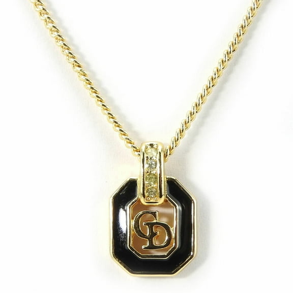 Pre-Owned Christian Dior Necklace Metal Gold Black Rhinestone Women's (Good)