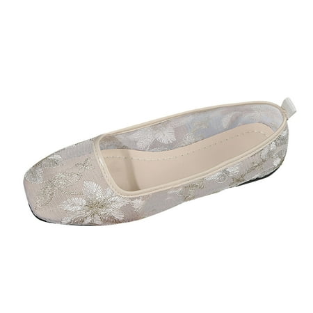 

Casual Shoes For Women Leisure Women s Four Seasons Embroidered Flowers Non Flat Square Toe Breathable On Lazy Mesh Shoes