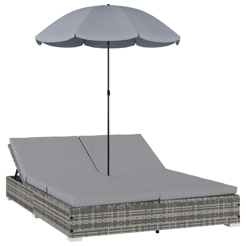 Lowestbest Patio Lounge Chair, Outdoor Poly Rattan Lounge Bed with Umbrella for Outdoor Pool Beach Lowestbest Patio Lounge Chair, Outdoor Poly Rattan Lounge Bed with Umbrella for Outdoor Pool Beach