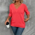 thumbnail image 4 of Qulqfy Trendy Tops for Women 2026 Waffle Knit Plus Size Red V Neck Tunic Shirts Spring Long Sleeve Fall Shirts Cute Going Out Tops for Women XL, 4 of 9