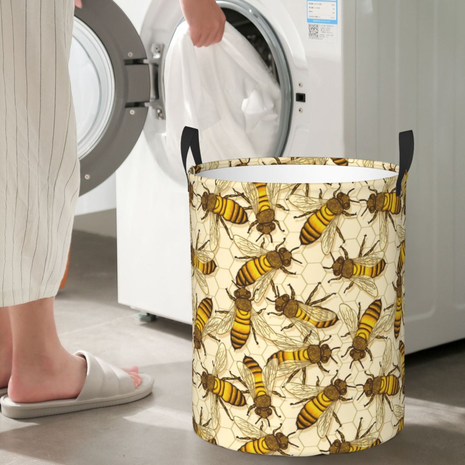 Large Laundry Basket with Handles - vintage honey bees honeycomb Kids Baby Dirty Clothes Laundry Hamper for Bedroom Aesthetic