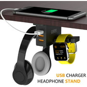 Headphone Stand with USB Charger COZOO Under Desk Headset Holder Mount with 3 Port USB Charging Station and Smart Watch