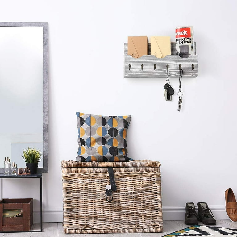 LIANTRAL Wall Mount Mail Holder Organizer with Key Hooks Rustic White Walmart
