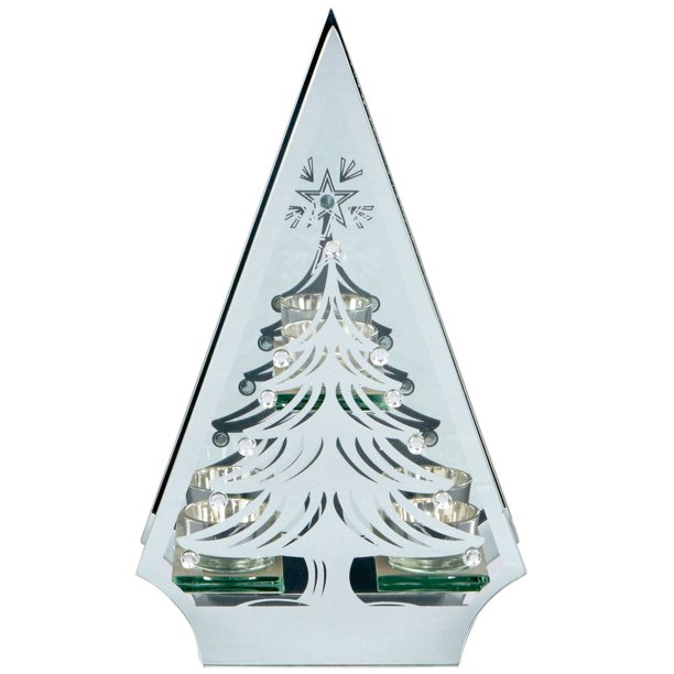 Christmas Shop - Portavelas navideño con forma de árbol de Navidad para tres velas (Plata)